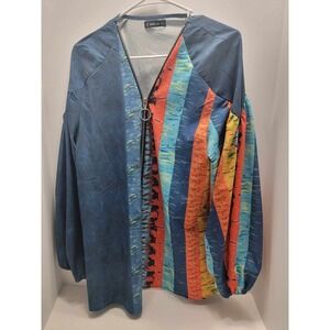 SHEILAY Women's XL zip Lightweight Shirt, Half Print Multicolor Long Sleeve.
